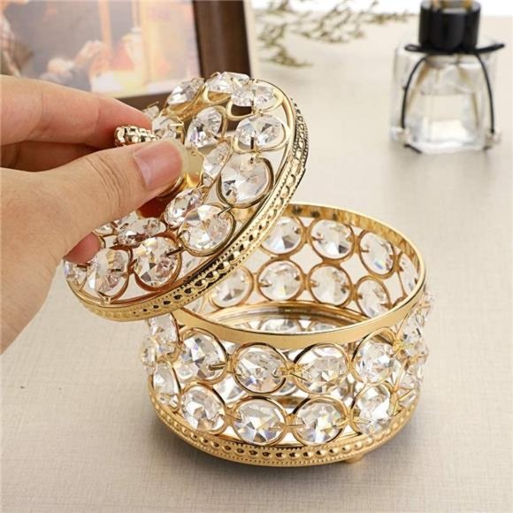 Crystal Mirrored Jewelry Box Trinket Ring Earrings Necklace Storage Keepsake - Picture 4 of 7